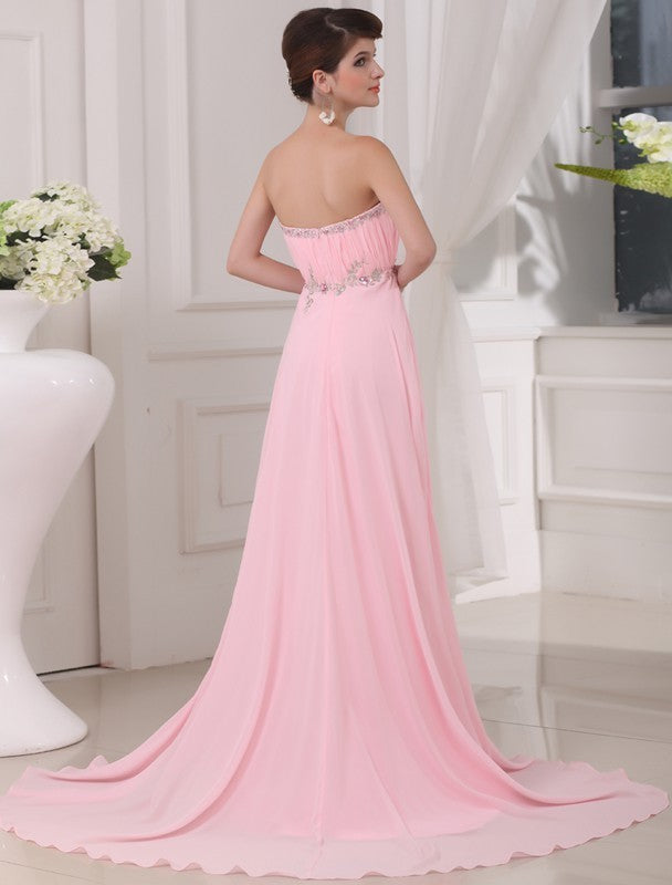 A-Line/Princess Beading Sleeveless Strapless Long Chiffon Dresses DFP0004394