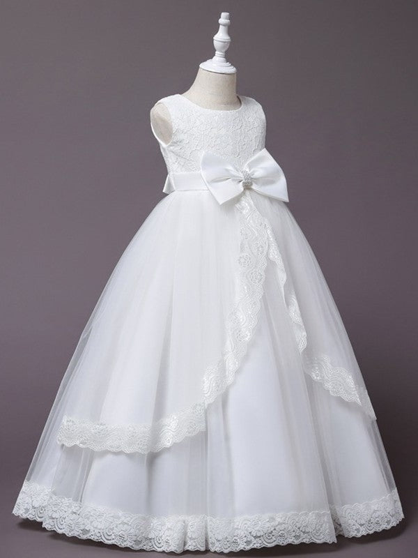 Ball Gown Tulle Applique Scoop Sleeveless Floor-Length Flower Girl Dresses DFP0007516
