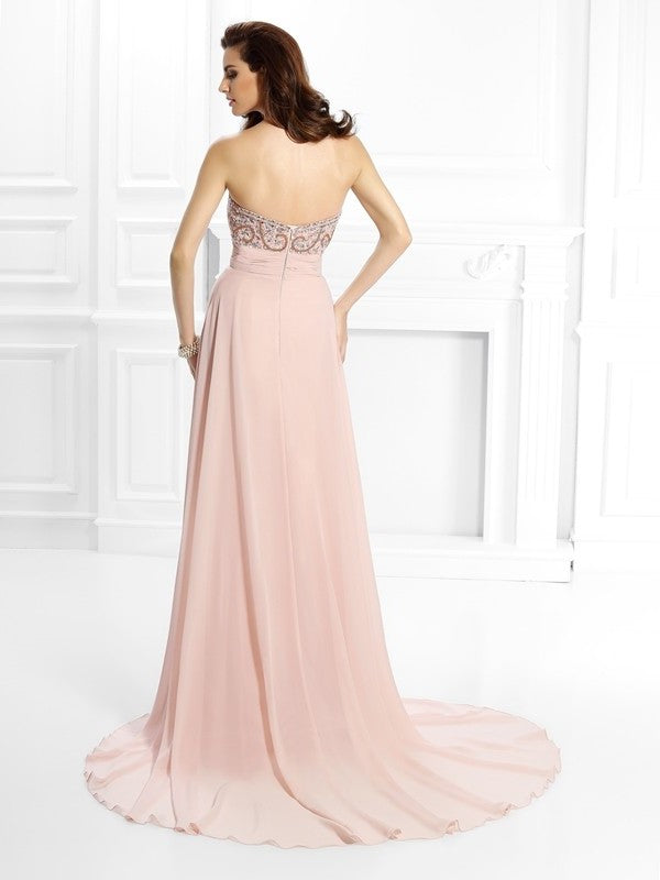 A-Line/Princess Sweetheart Beading Sleeveless Long Chiffon Dresses DFP0004216