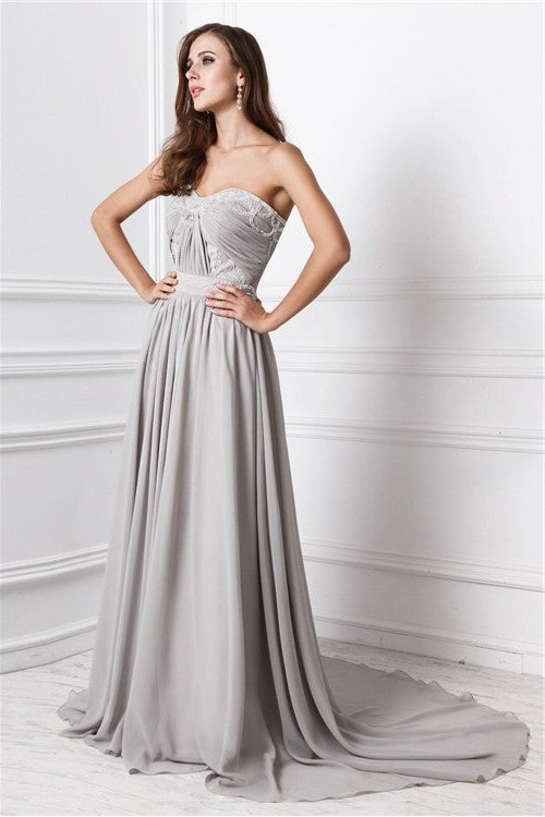 A-Line/Princess Sweetheart Sleeveless Long Beading Chiffon Dresses DFP0004313