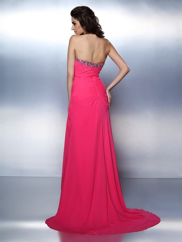 A-Line/Princess Sweetheart Beading Sleeveless Long Chiffon Dresses DFP0004244