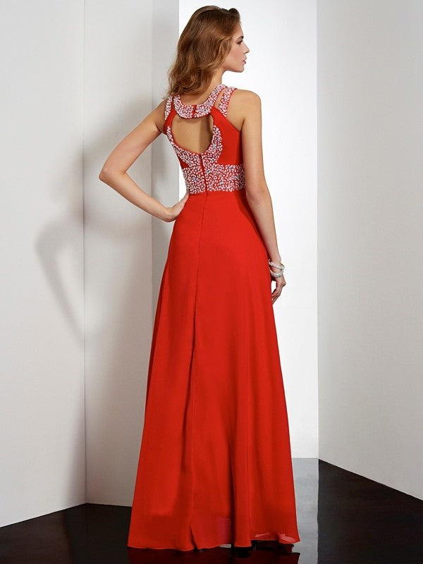 Empire Jewel Sleeveless Acrylic Jewels Long Chiffon Dresses DFP0002836