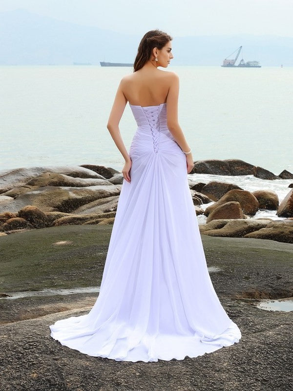 Sheath/Column Sweetheart Beading Sleeveless Long Chiffon Beach Wedding Dresses DFP0006245