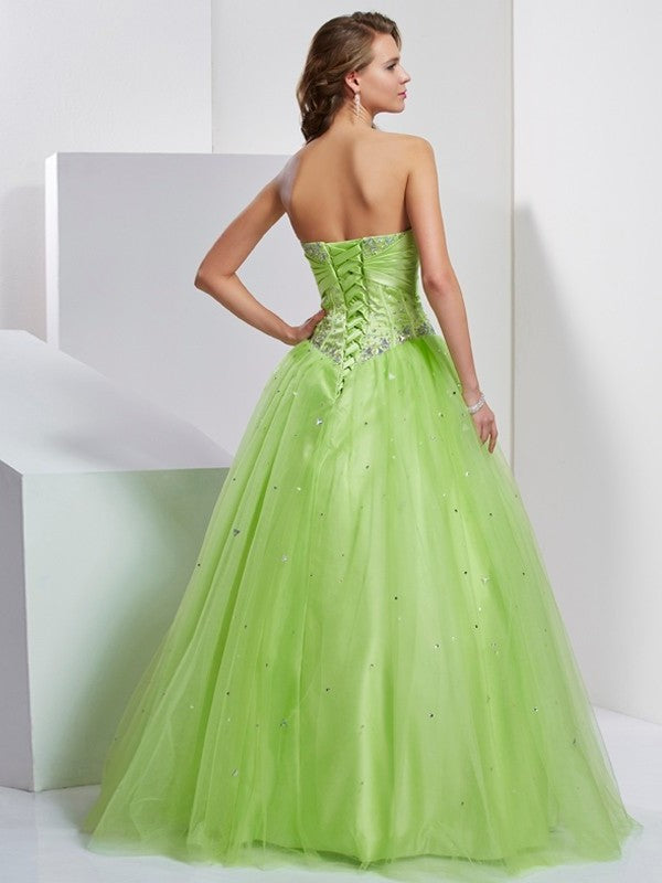 Ball Gown Sweetheart Beading Sleeveless Long Tulle Quinceanera Dresses DFP0009113