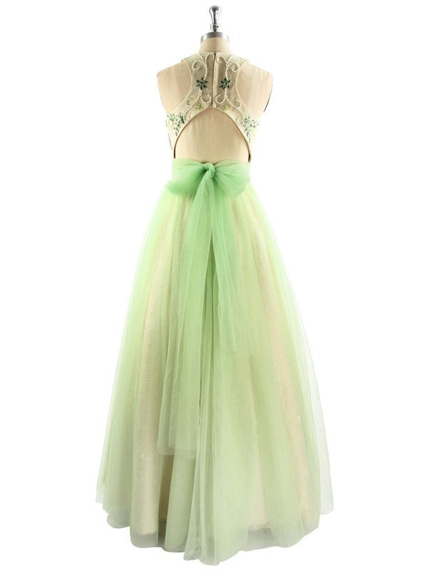 Ball Gown Sleeveless Halter Beading Floor-Length Tulle Dresses DFP0002713