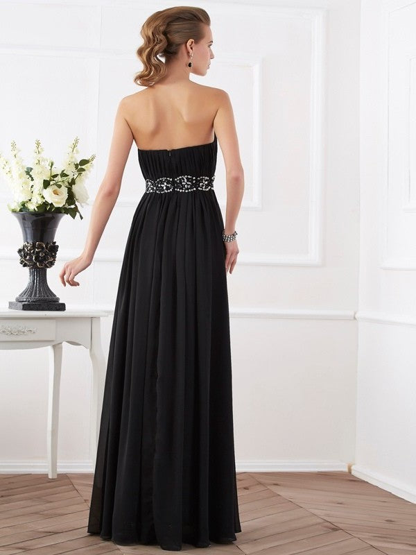 A-Line/Princess Strapless Sleeveless Beading Long Chiffon Dresses DFP0004271