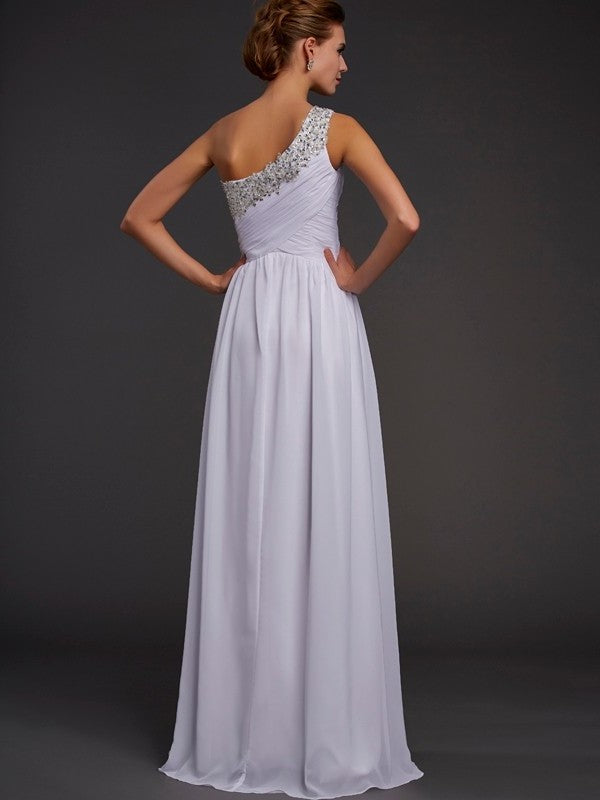 Sheath/Column One-Shoulder Sleeveless Beading Long Chiffon Dresses DFP0002599