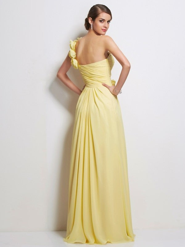 A-Line/Princess One-Shoulder Sleeveless Beading Long Chiffon Dresses DFP0004317