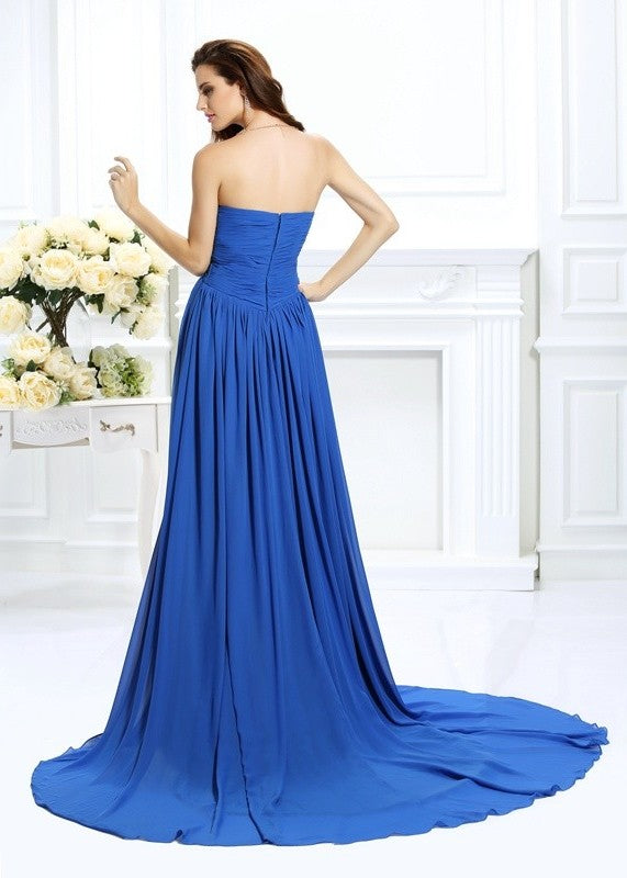 A-Line/Princess Sweetheart Ruched Sleeveless Long Chiffon Dresses DFP0004439