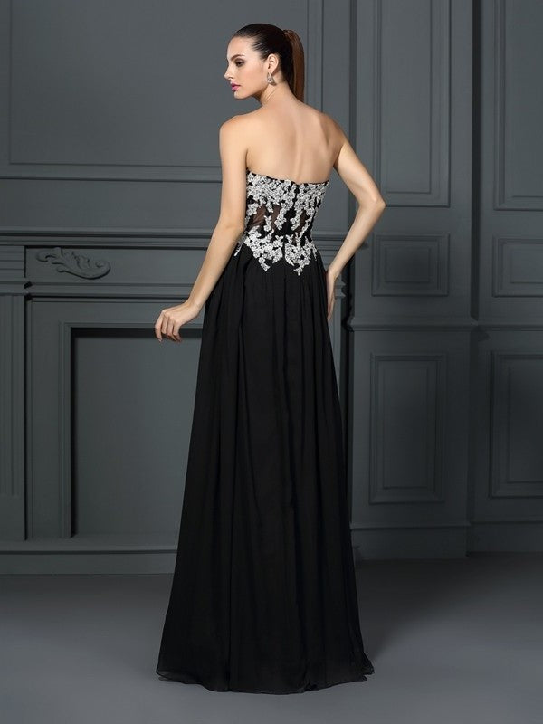 A-Line/Princess Sweetheart Applique Sleeveless Long Chiffon Dresses DFP0003876