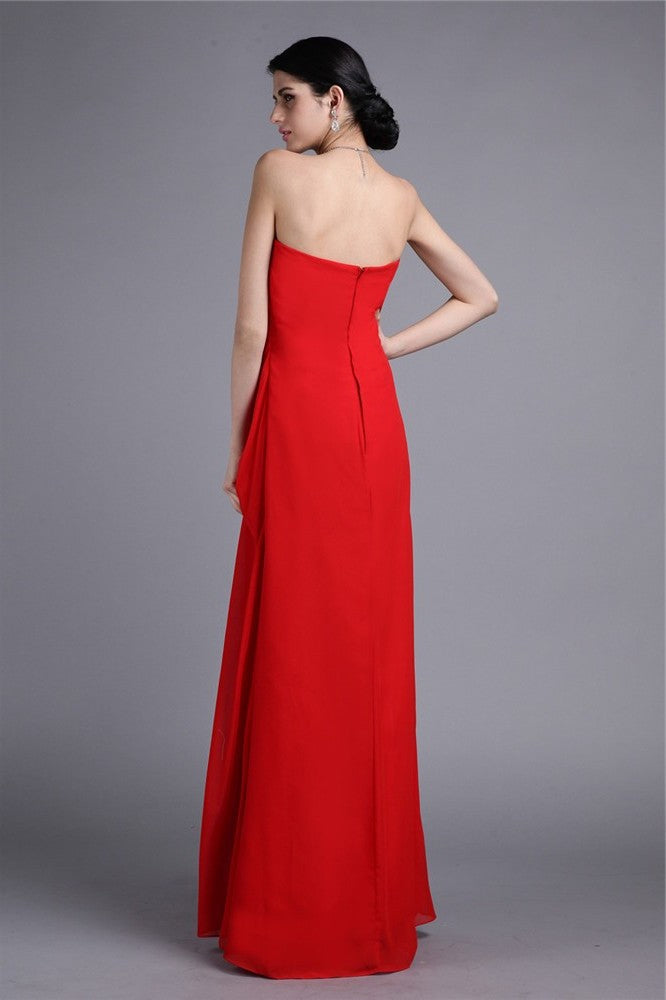 Sheath/Column Strapless Sleeveless Pleats Long Chiffon Dresses DFP0004395