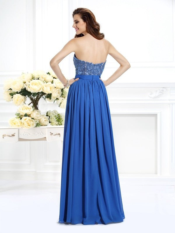 A-Line/Princess Sweetheart Applique Sleeveless Long Chiffon Dresses DFP0003971