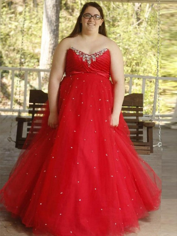 Ball Gown Sweetheart Sleeveless Beading Floor-Length Organza Plus Size Dresses DFP0003871