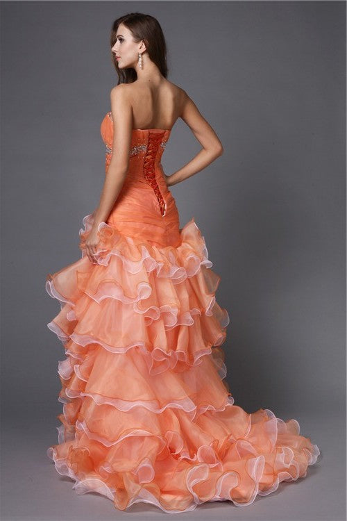 Ball Gown Strapless Beading Sleeveless High Low Organza Cocktail Dresses DFP0004035
