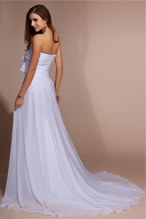 Sheath/Column Sweetheart Sleeveless Long Ruffles Chiffon Dresses DFP0003910