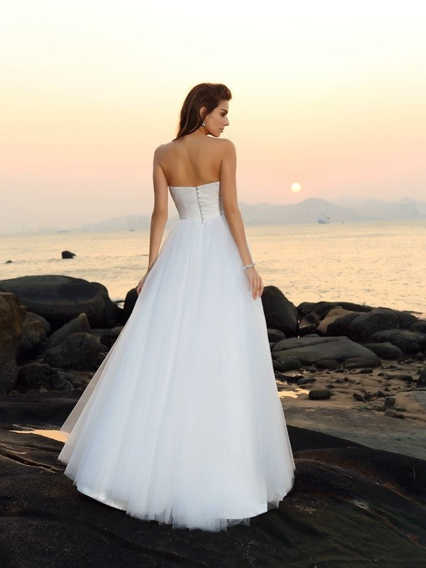 A-Line/Princess Sweetheart Sleeveless Long Net Beach Wedding Dresses DFP0006582
