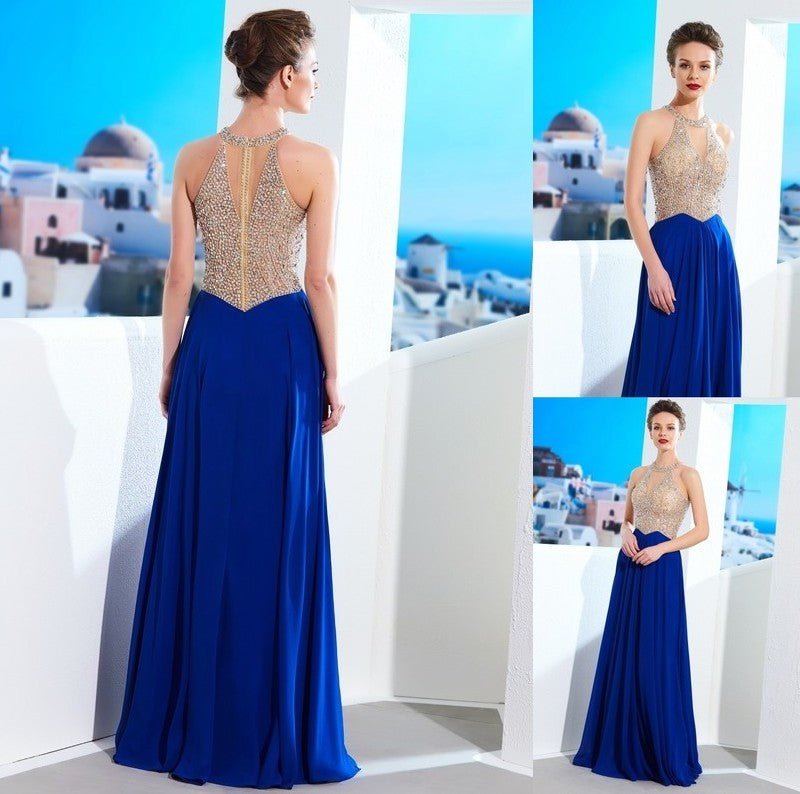 A-Line/Princess Scoop Sleeveless Floor-Length Crystal Chiffon Dresses DFP0002834