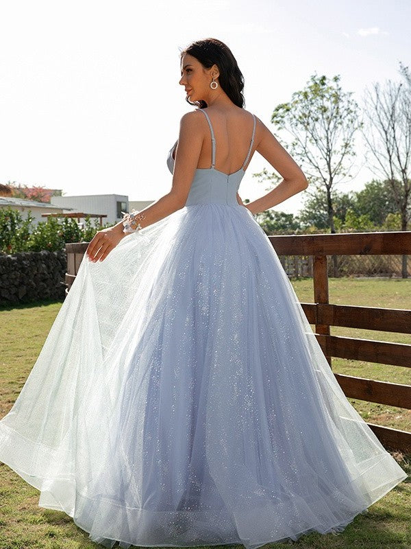 A-Line/Princess Ruffles V-neck Sleeveless Floor-Length Dresses DFP0001573