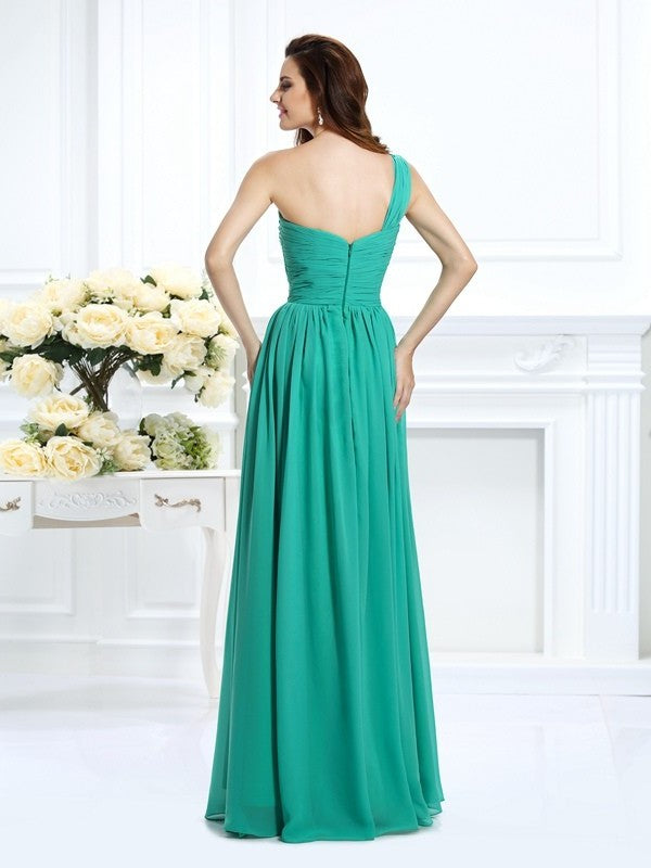 A-Line/Princess One-Shoulder Beading Sleeveless Long Chiffon Dresses DFP0004142