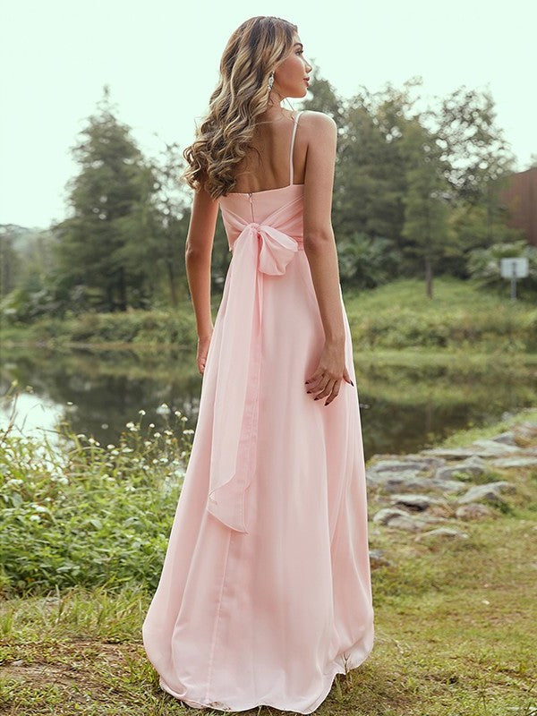 A-Line/Princess Chiffon Sash/Ribbon/Belt Sweetheart Sleeveless Floor-Length Bridesmaid Dresses DFP0004947