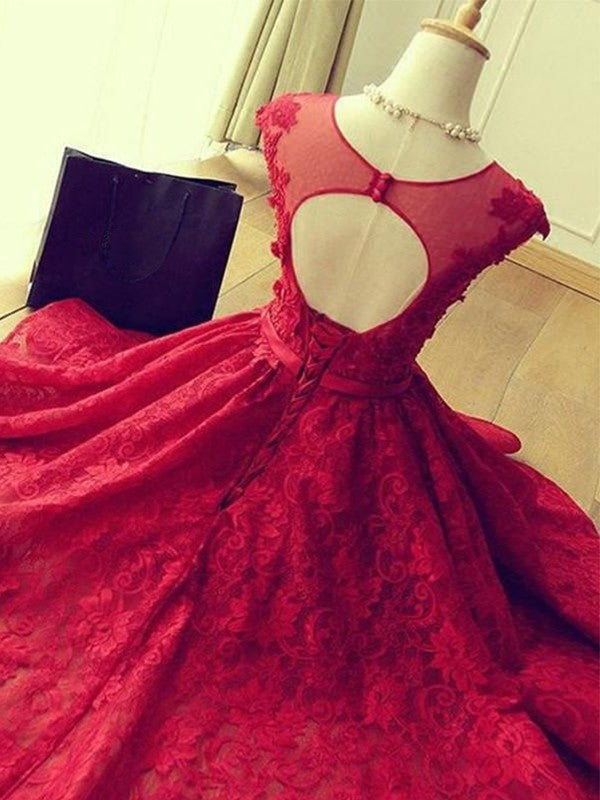 A-Line Jewel Cut Short With Applique Lace Red Homecoming Dresses DFP0008239