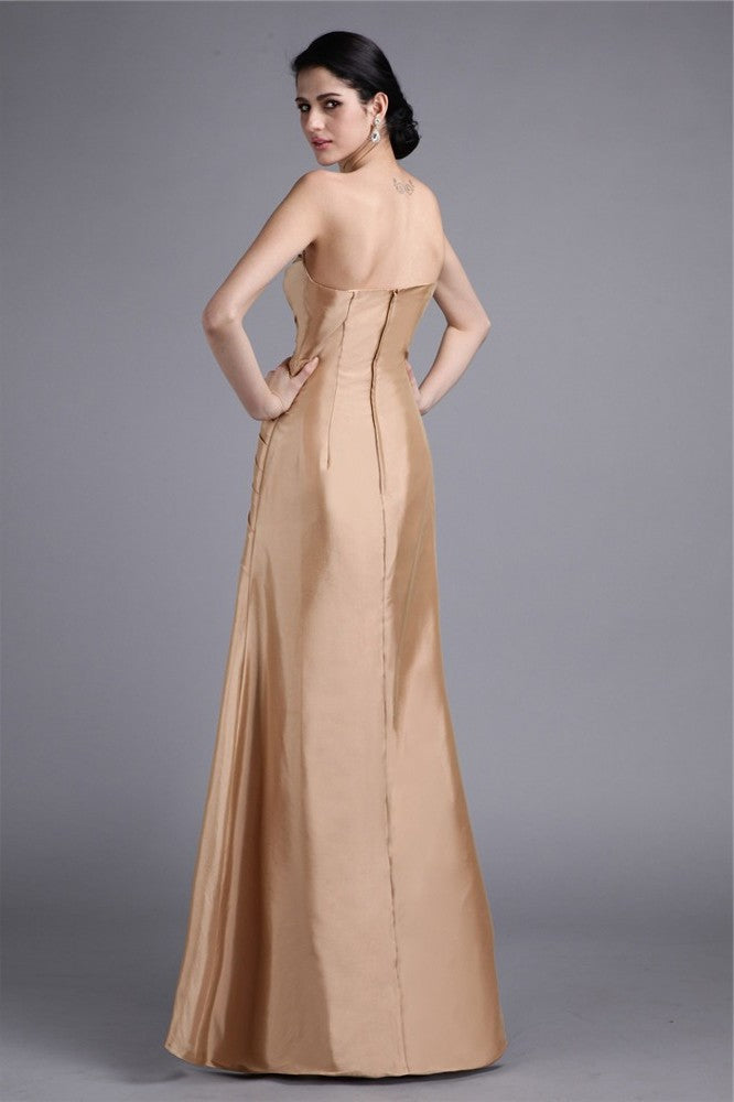 Sheath/Column Strapless Sleeveless Pleats Long Taffeta Dresses DFP0004491