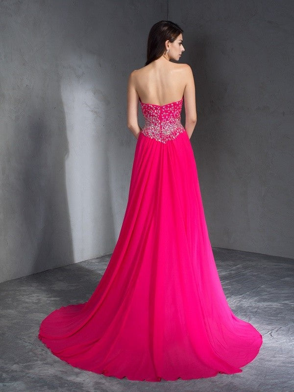 A-Line/Princess Sweetheart Beading Sleeveless Long Chiffon Dresses DFP0002770