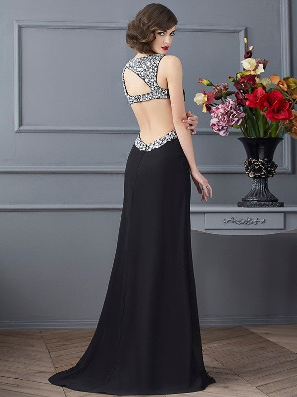 Sheath/Column Straps Sleeveless Beading Long Chiffon Dresses DFP0002268