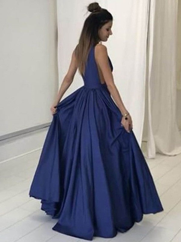 A-Line/Princess V-neck Sleeveless Floor-Length Taffeta Dresses DFP0001864