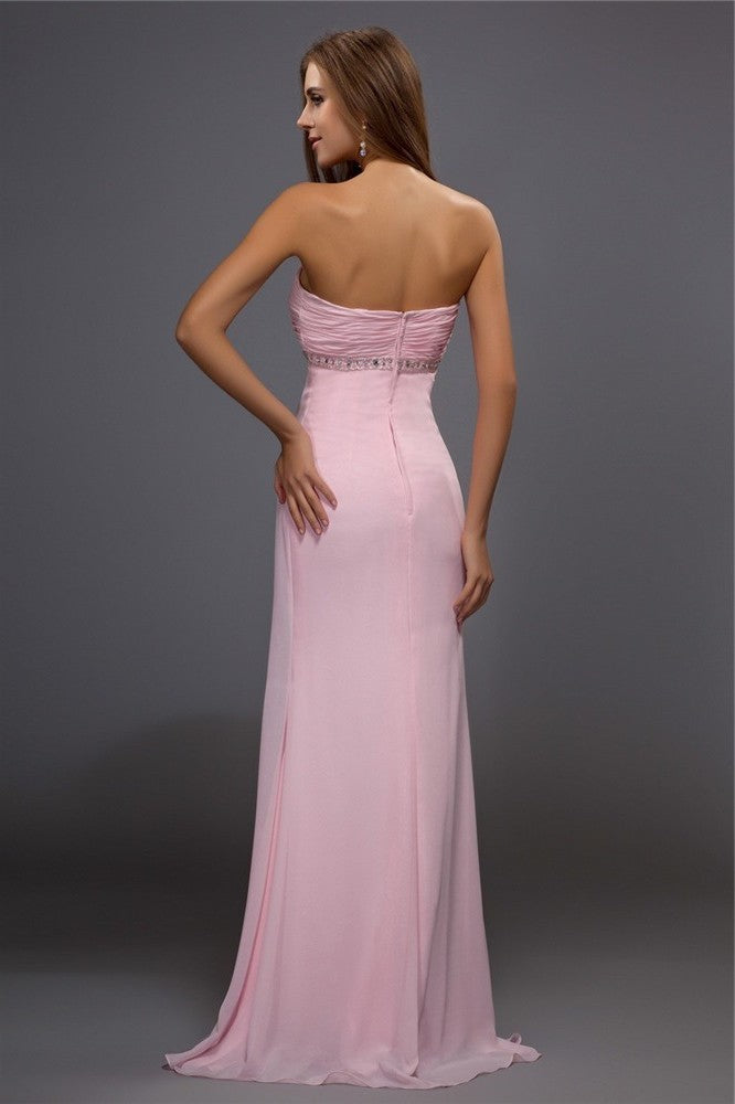 Sheath/Column Sweetheart Beading Sleeveless Long Chiffon Dresses DFP0004642