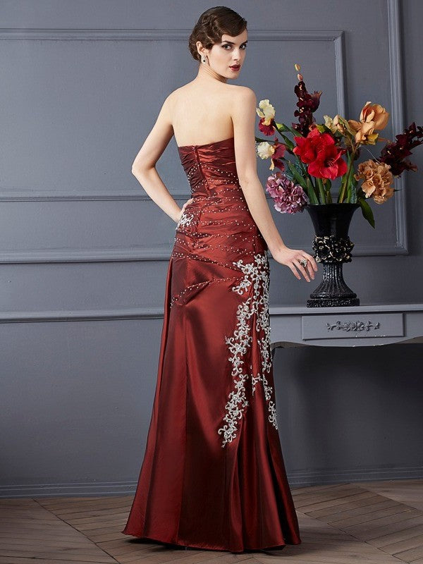 Sheath/Column Strapless Sleeveless Beading Long Taffeta Dresses DFP0002667