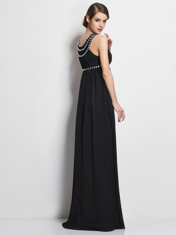 Sheath/Column High Neck Sleeveless Beading Long Chiffon Dresses DFP0004402