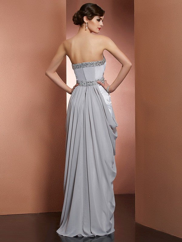 Sheath/Column Strapless Sleeveless Beading Long Chiffon Dresses DFP0002957