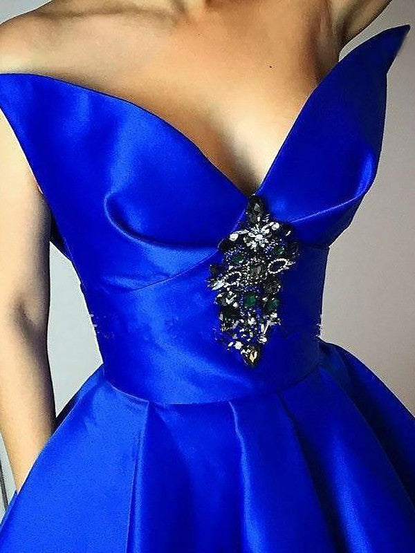 Ball Gown Sleeveless V-neck Ruffles Floor-Length Satin Dresses DFP0002240