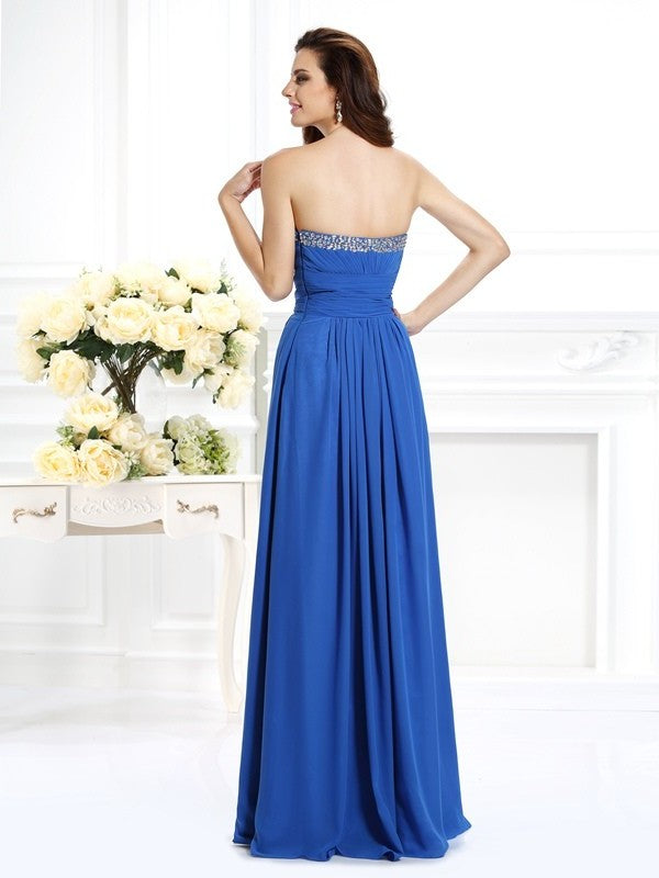 A-Line/Princess V-neck Beading Sleeveless Long Chiffon Dresses DFP0004552