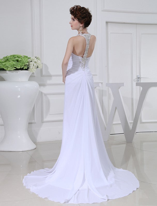 A-Line/Princess Beading V-neck Sleeveless Chiffon Wedding Dresses DFP0006864