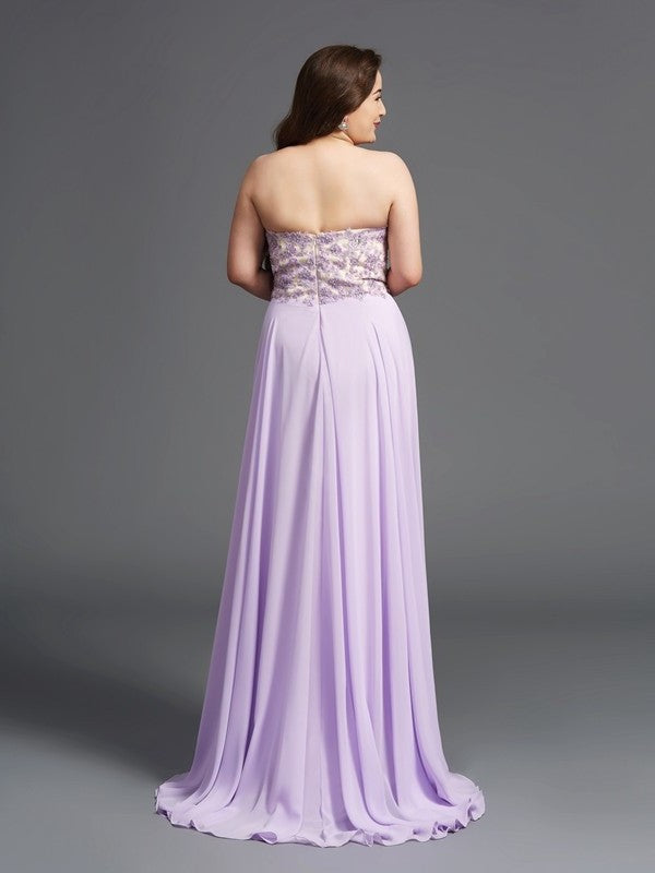 A-Line/Princess Sweetheart Lace Sleeveless Long Chiffon Plus Size Dresses DFP0003605