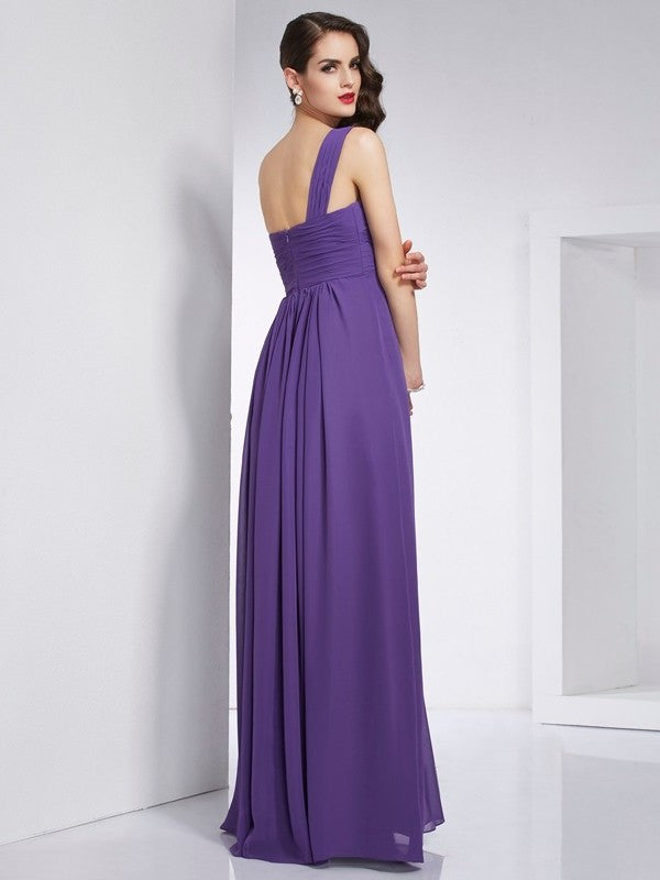 A-Line/Princess One-Shoulder Sleeveless Pleats Long Chiffon Dresses DFP0004031