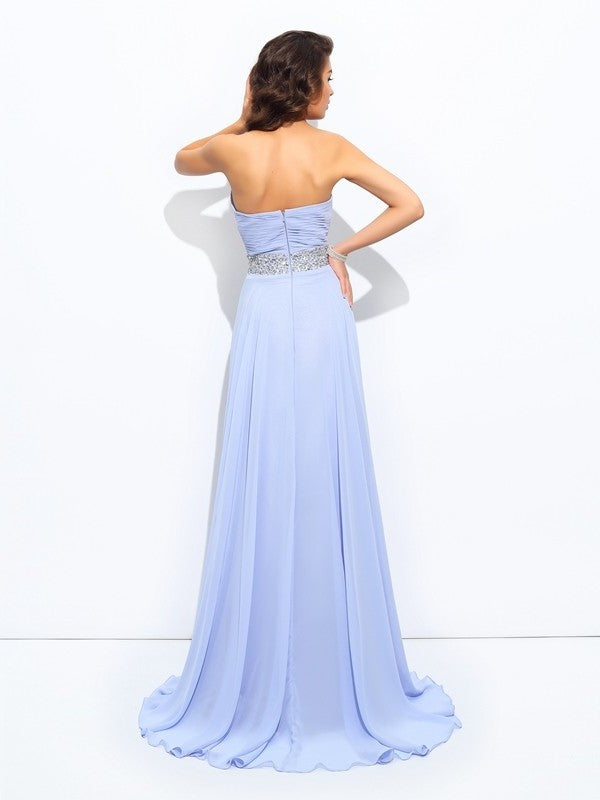 A-line/Princess Sweetheart Beading Sleeveless Long Chiffon Dresses DFP0002278