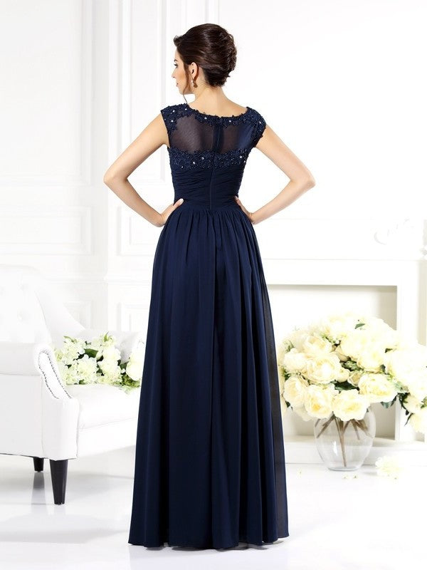 A-Line/Princess Scoop Beading Sleeveless Long Chiffon Mother of the Bride Dresses DFP0007082