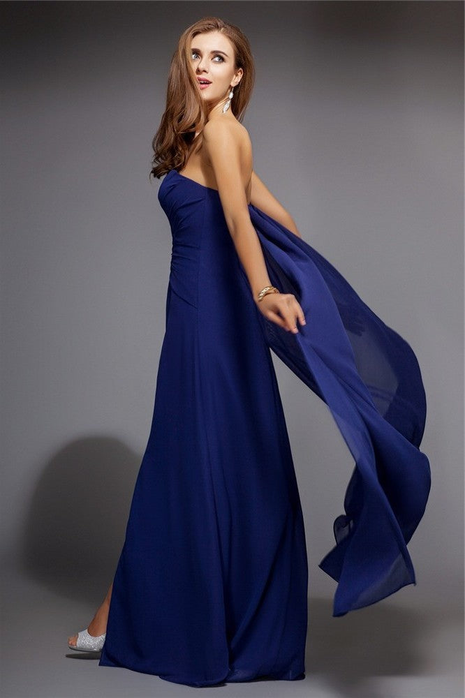 Sheath/Column Sweetheart Long Sleeveless Ruffles Chiffon Dresses DFP0004075