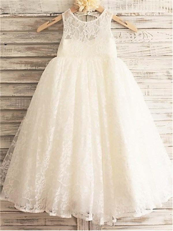A-line/Princess Scoop Sleeveless Ankle-Length Lace Flower Girl Dresses DFP0007472