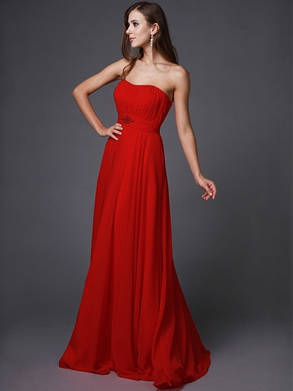 A-Line/Princess Strapless Beading Sleeveless Long Bridesmaid Dresses DFP0005079