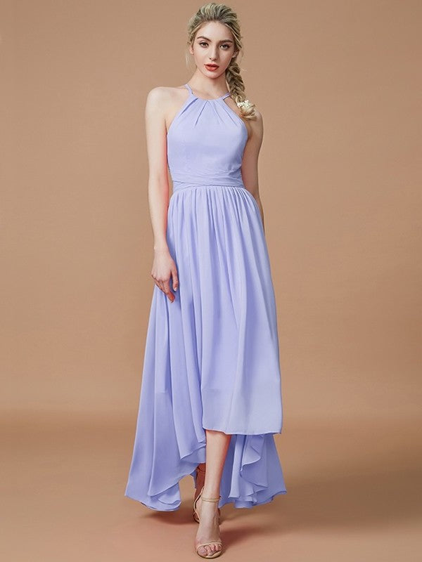 A-Line/Princess Halter Asymmetrical Sleeveless Chiffon Bridesmaid Dresses DFP0005582