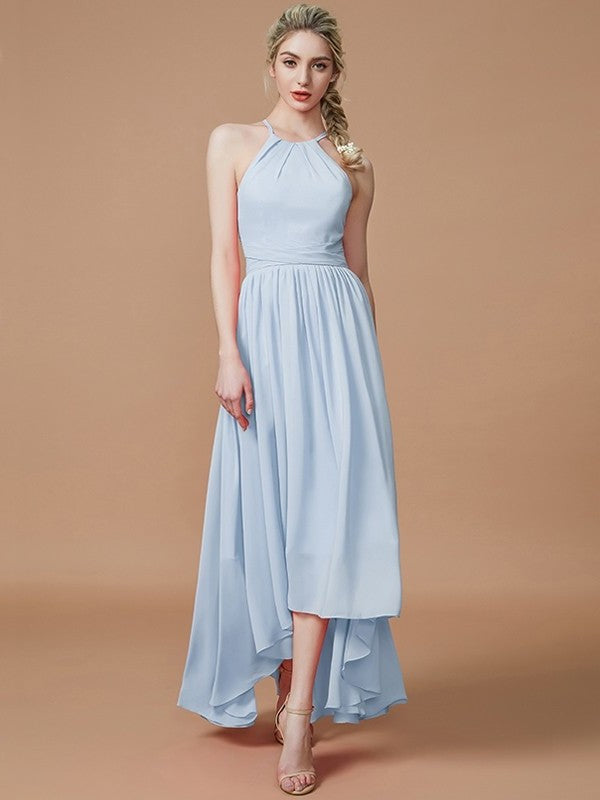 A-Line/Princess Halter Asymmetrical Sleeveless Chiffon Bridesmaid Dresses DFP0005582
