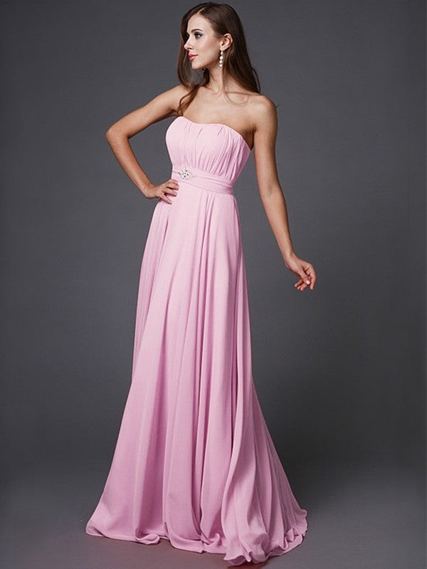 A-Line/Princess Strapless Beading Sleeveless Long Bridesmaid Dresses DFP0005079