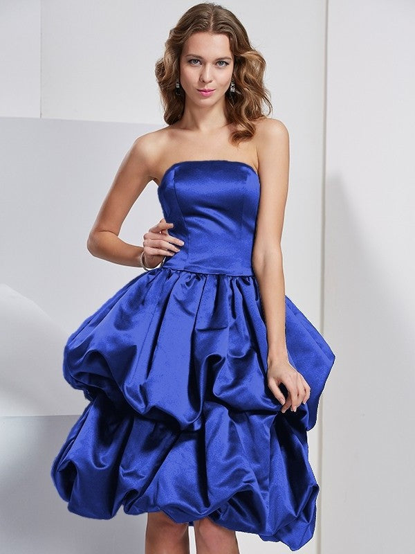 A-Line/Princess Strapless Sleeveless Short Satin Bridesmaid Dresses DFP0005227