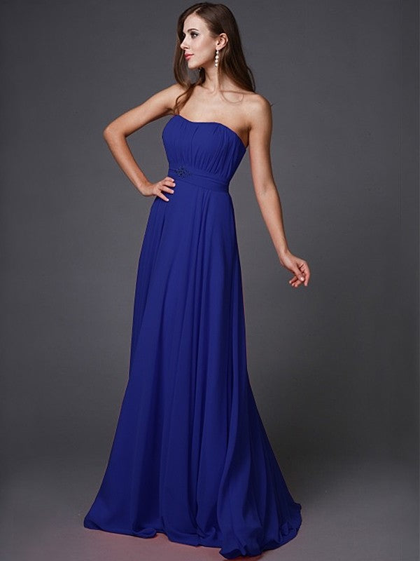 A-Line/Princess Strapless Beading Sleeveless Long Bridesmaid Dresses DFP0005079