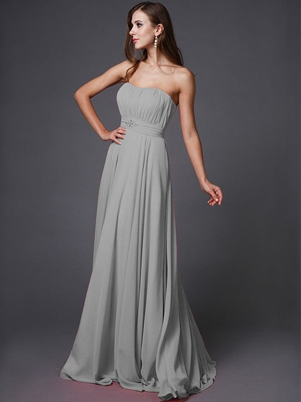 A-Line/Princess Strapless Beading Sleeveless Long Bridesmaid Dresses DFP0005079