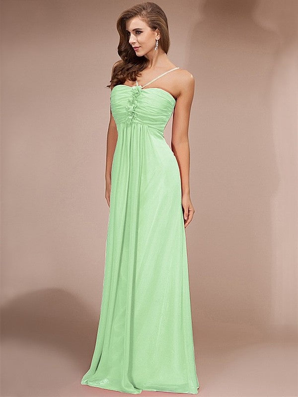 Sheath/Column Ruffles Long Sleeveless Chiffon Bridesmaid Dresses DFP0005717